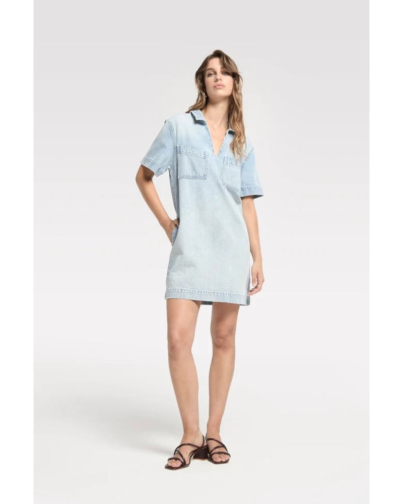 Denim Shirt Dress With V Neck Blauw Denim Shirt Dress With V Neck Blauw
