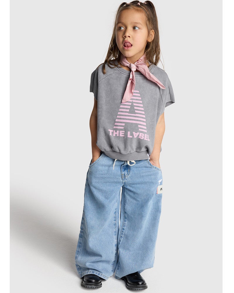 kids woven wide leg flowy denim pants Licht Blauw kids woven wide leg flowy denim pants Licht Blauw