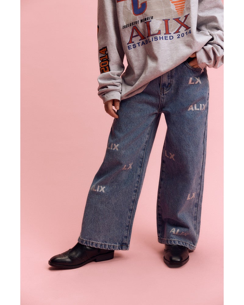 kids woven wide leg denim pants Blauw kids woven wide leg denim pants Blauw