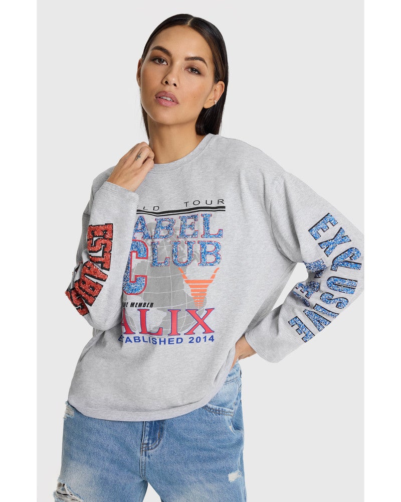 ladies knitted fancy print longsleeve t-shirt Grijs ladies knitted fancy print longsleeve t-shirt Grijs