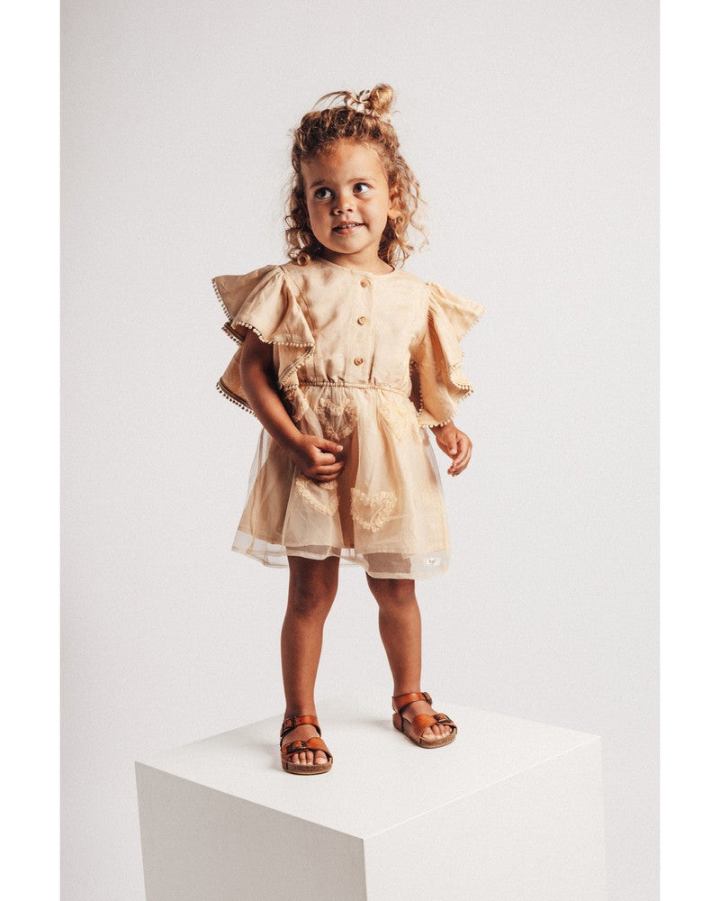 Denia Dress Tule Hearts Woven Beige Denia Dress Tule Hearts Woven Beige