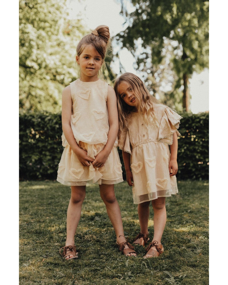 Denia Dress Tule Hearts Woven Beige Denia Dress Tule Hearts Woven Beige