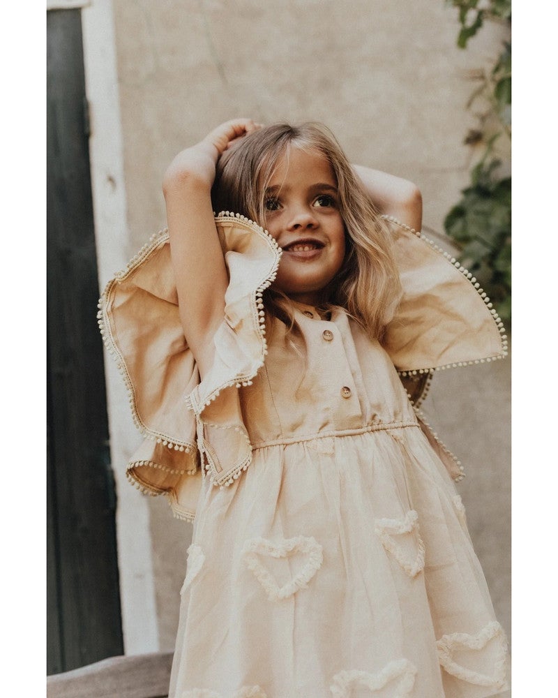 Denia Dress Tule Hearts Woven Beige Denia Dress Tule Hearts Woven Beige