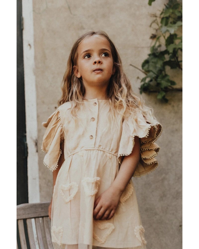 Denia Dress Tule Hearts Woven Beige Denia Dress Tule Hearts Woven Beige