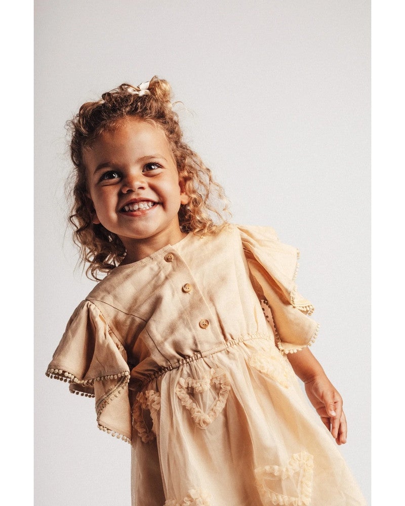 Denia Dress Tule Hearts Woven Beige Denia Dress Tule Hearts Woven Beige