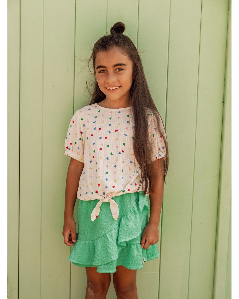 Little Hearts Woven Top SS Off White Little Hearts Woven Top SS Off White