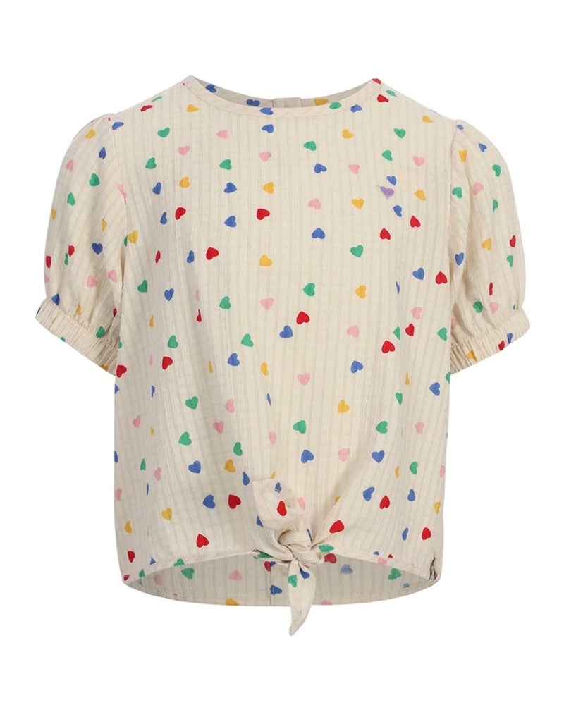 Little Hearts Woven Top SS Off White Little Hearts Woven Top SS Off White