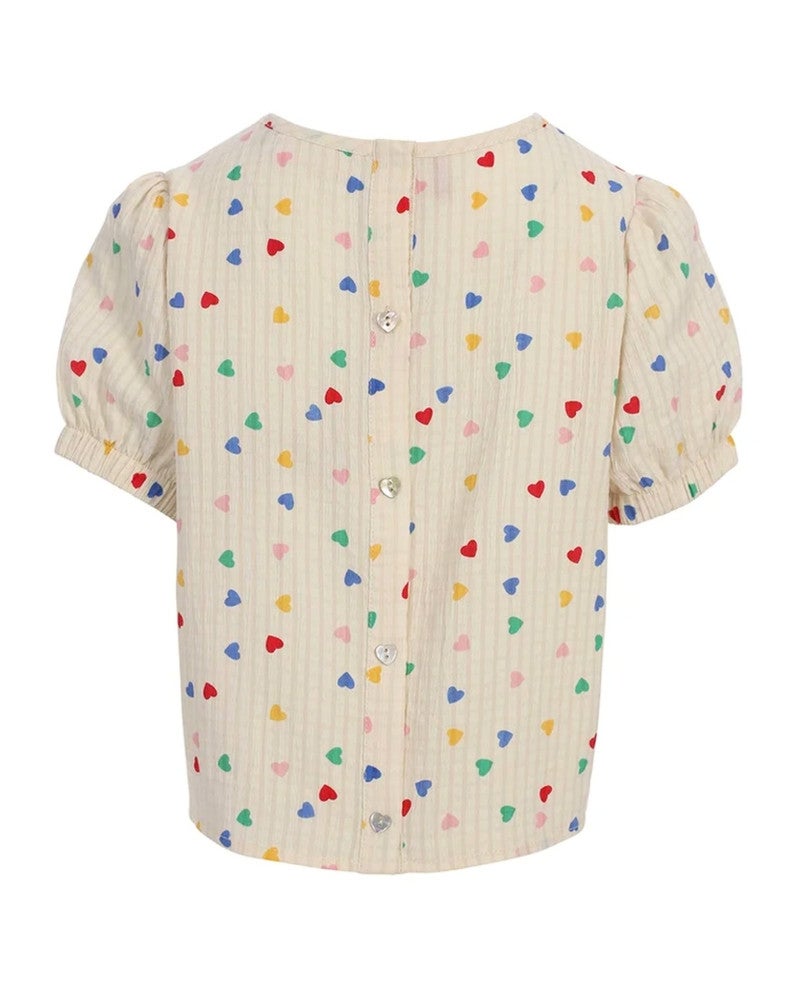 Little Hearts Woven Top SS Off White Little Hearts Woven Top SS Off White