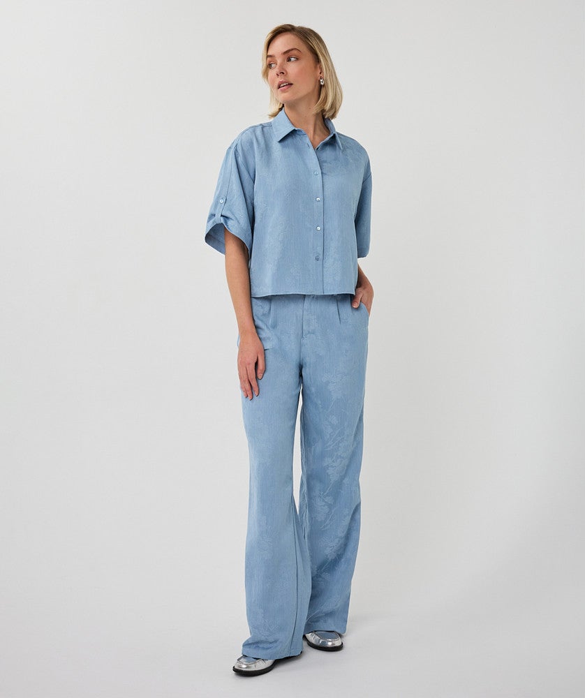 Blouse daisy jacquar Blauw Blouse daisy jacquar Blauw