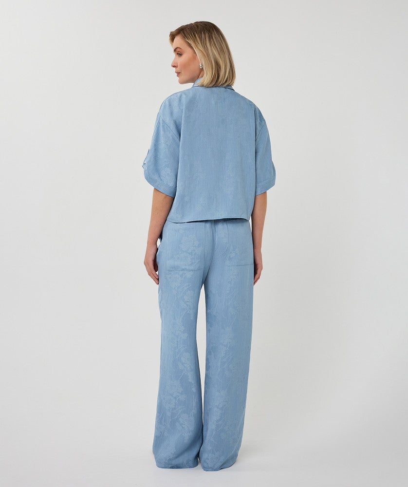 Blouse daisy jacquar Blauw Blouse daisy jacquar Blauw