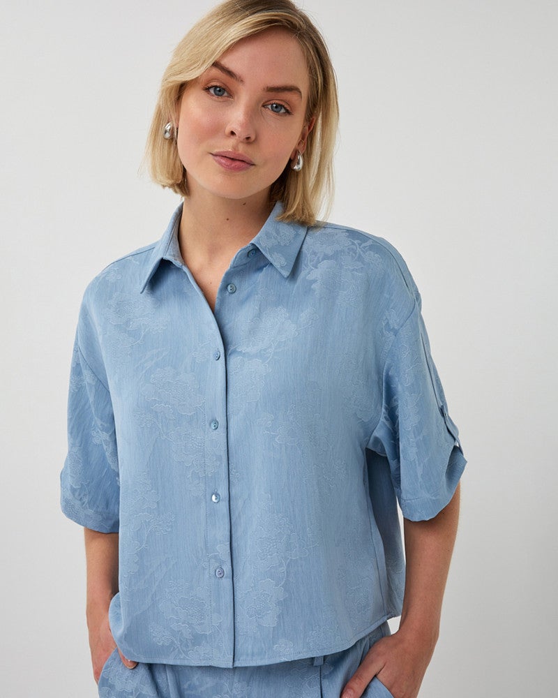 Blouse daisy jacquar Blauw Blouse daisy jacquar Blauw