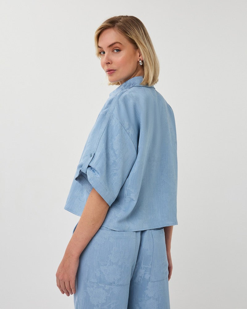 Blouse daisy jacquar Blauw Blouse daisy jacquar Blauw