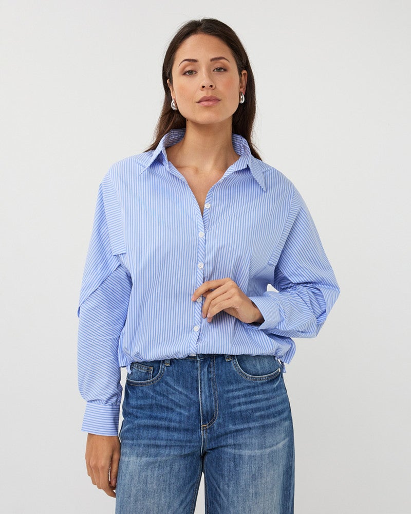 Blouse striped cropped batwing Blauw Blouse striped cropped batwing Blauw