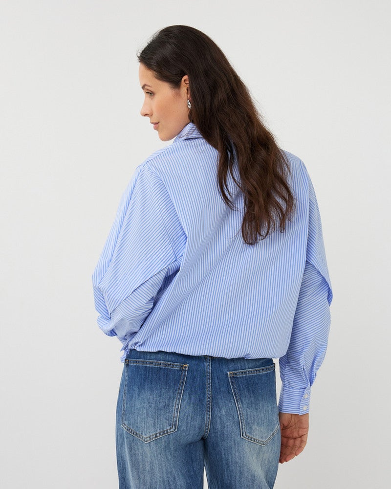 Blouse striped cropped batwing Blauw Blouse striped cropped batwing Blauw