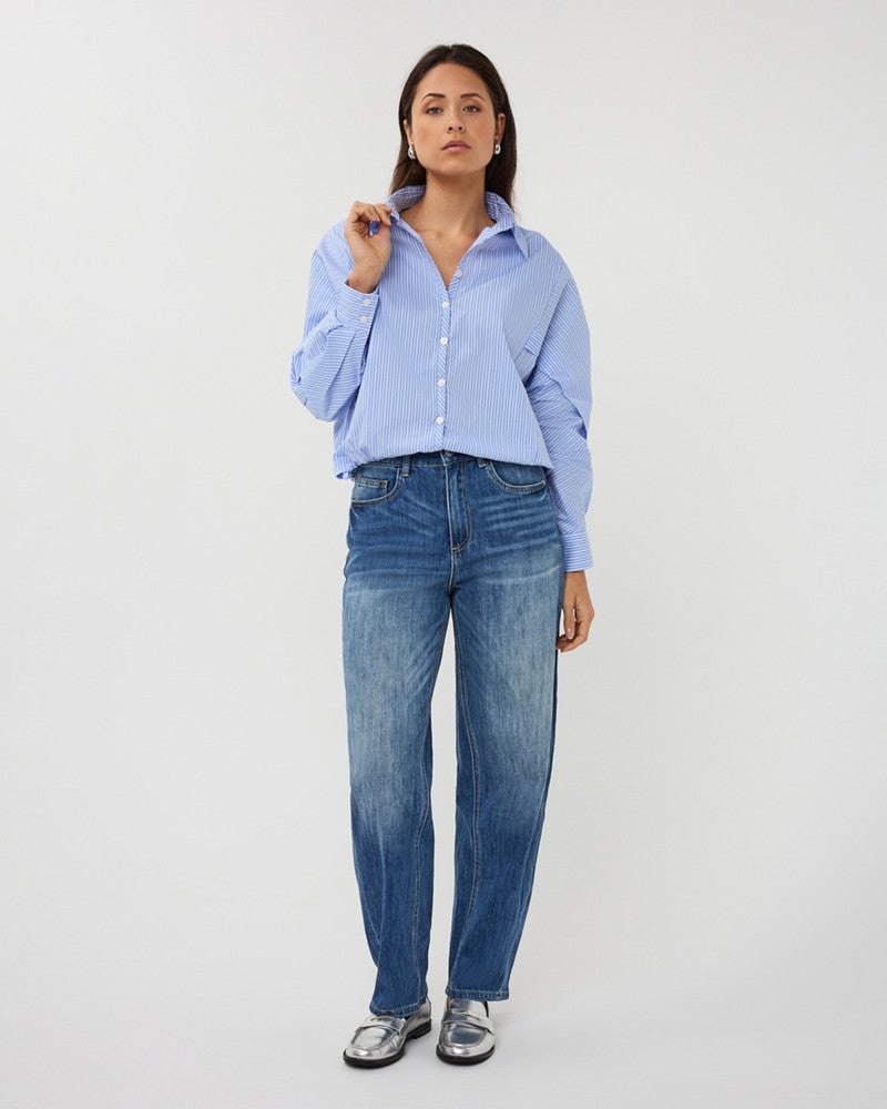 Blouse striped cropped batwing Blauw Blouse striped cropped batwing Blauw