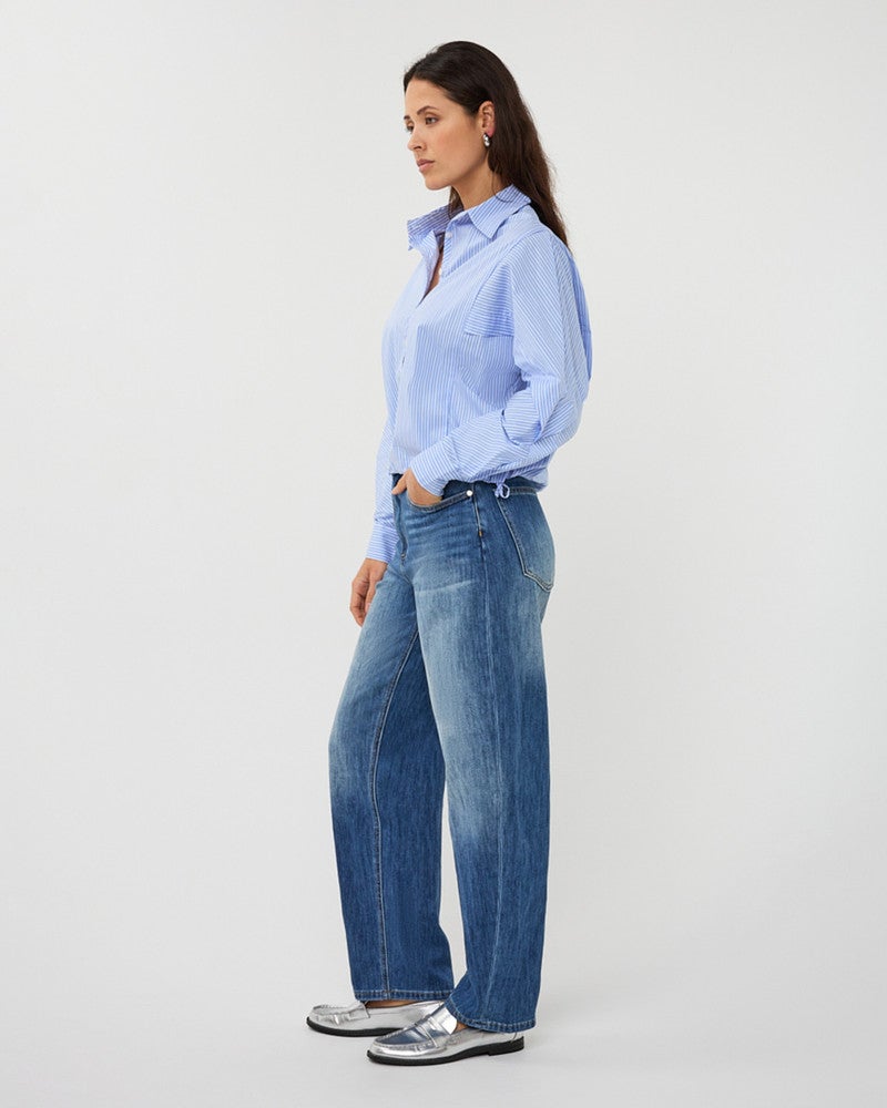 Blouse striped cropped batwing Blauw Blouse striped cropped batwing Blauw