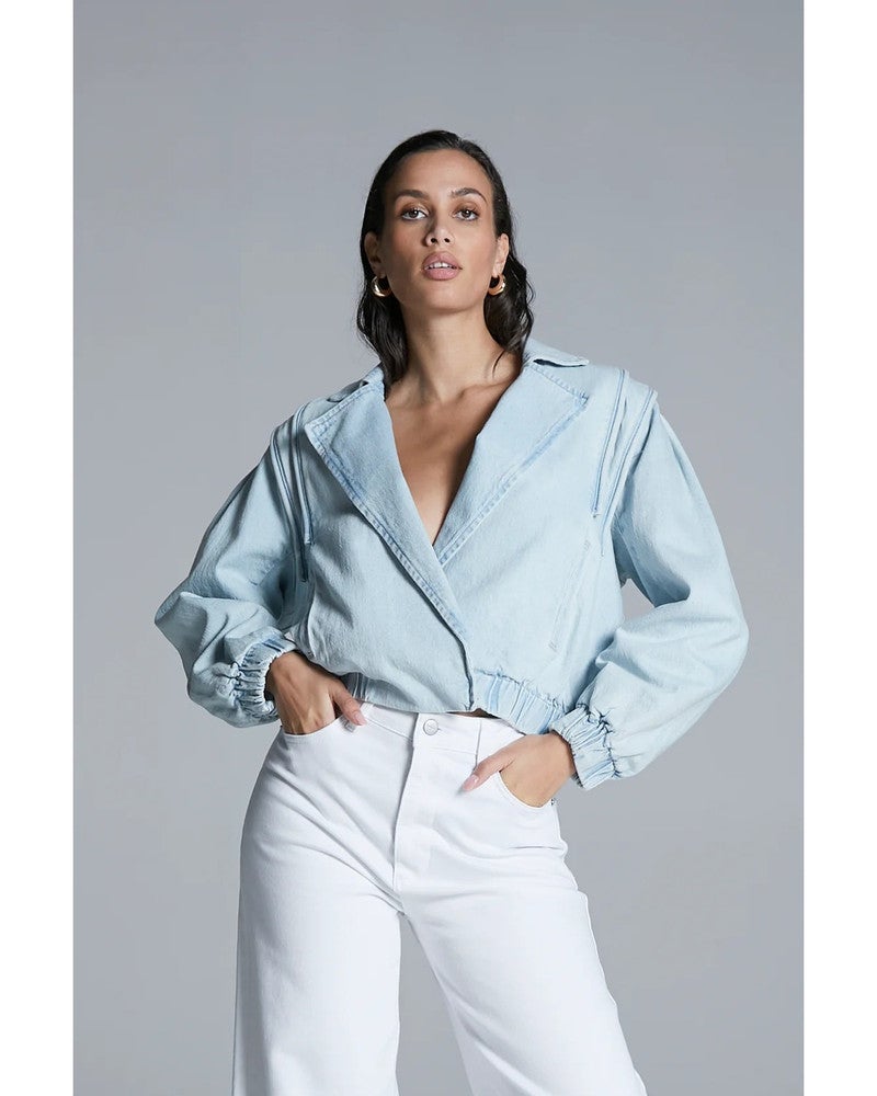 Tailored Denim Jacket With Shoulder Detail Licht Blauw Tailored Denim Jacket With Shoulder Detail Licht Blauw