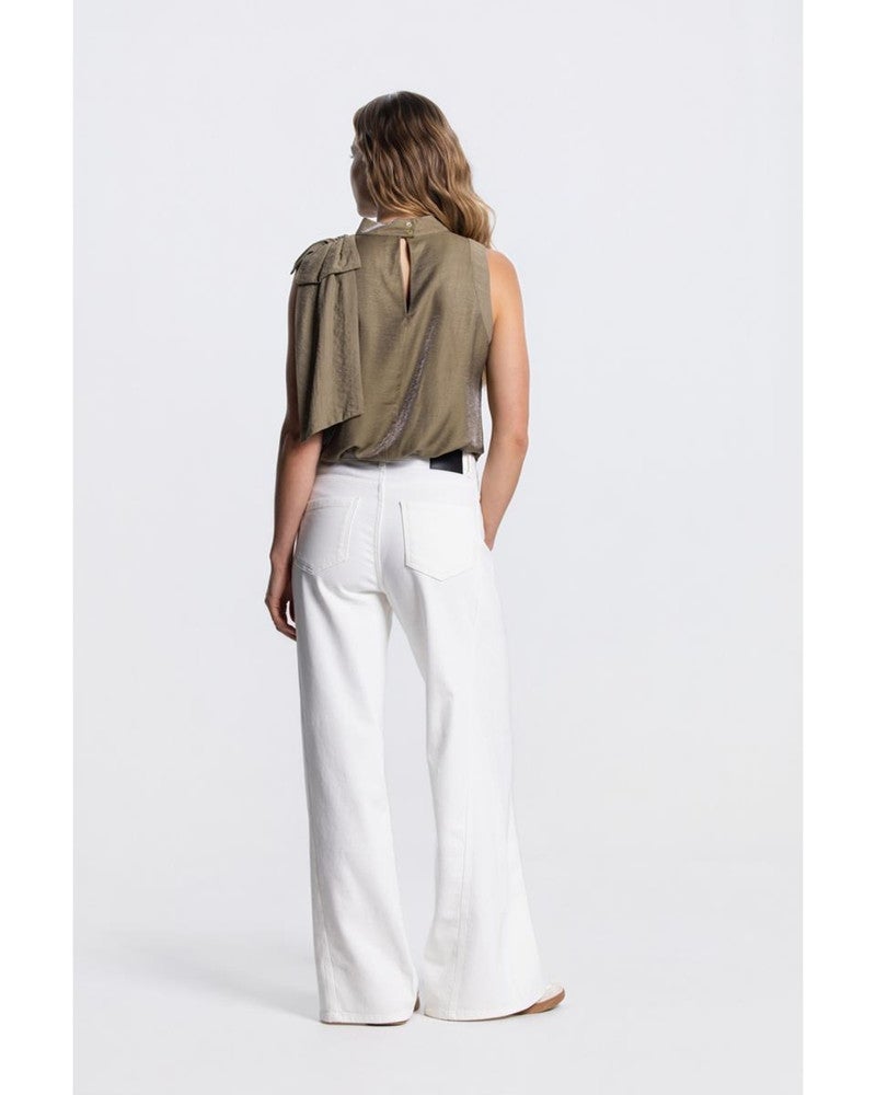 ORLA TOP WS 306 sleeveless transparant bow at shoulder Groen ORLA TOP WS 306 sleeveless transparant bow at shoulder Groen