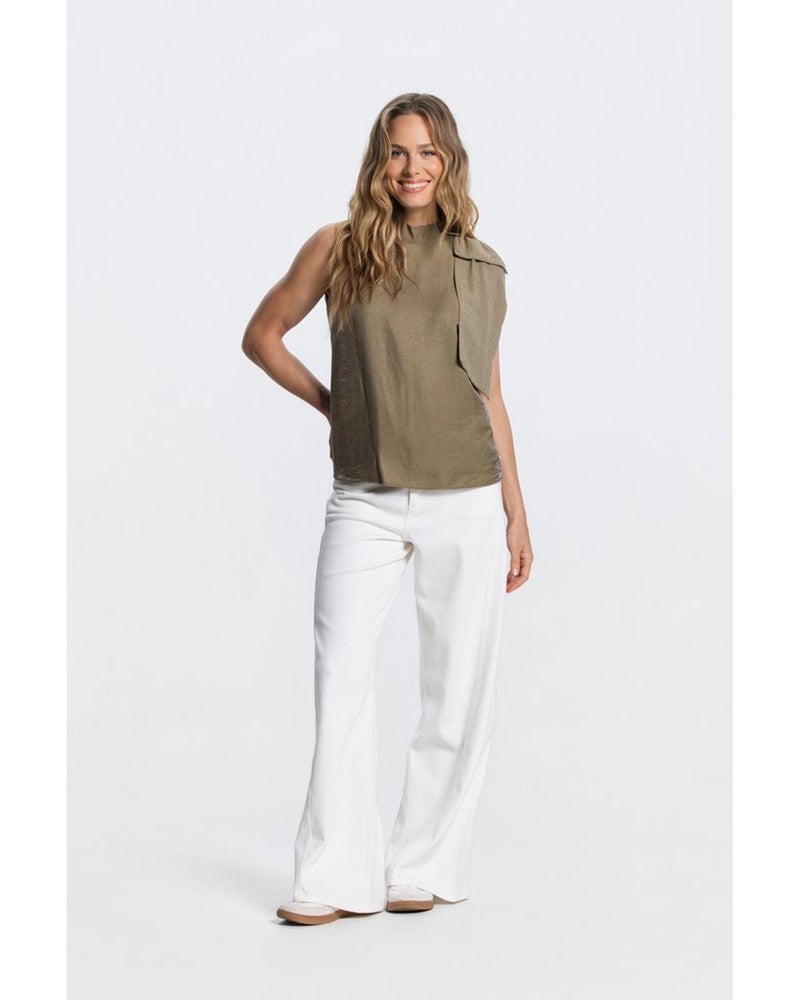 ORLA TOP WS 306 sleeveless transparant bow at shoulder Groen ORLA TOP WS 306 sleeveless transparant bow at shoulder Groen