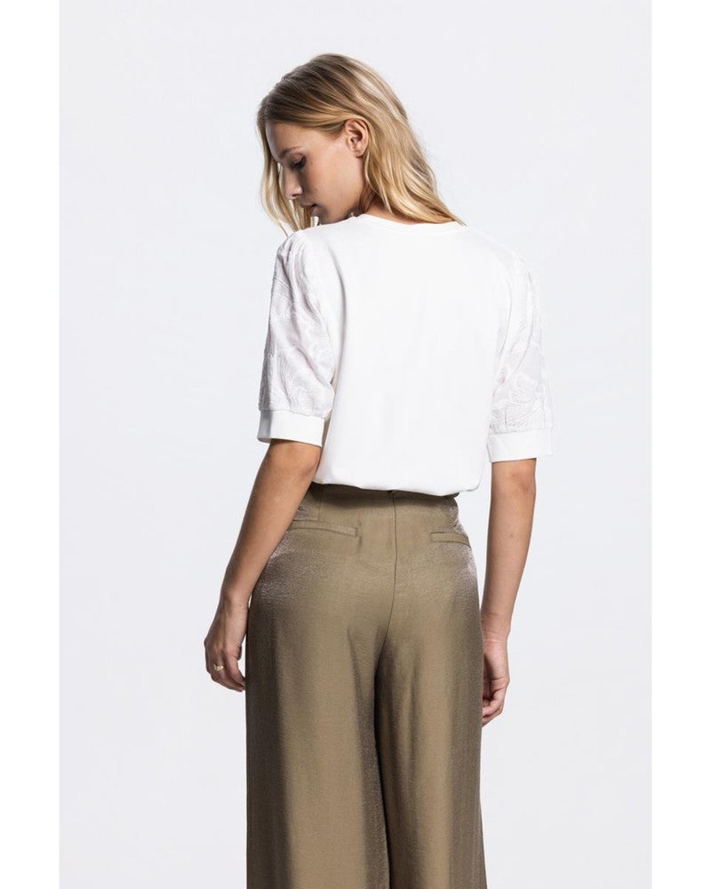 NOEL TOP CE 756 lace front and short sleeves solid cotton back Off White NOEL TOP CE 756 lace front and short sleeves solid cotton back Off White