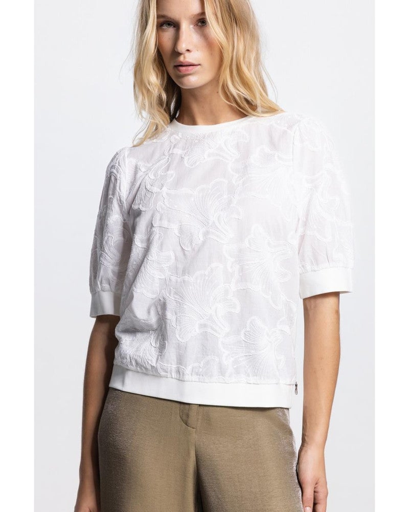 NOEL TOP CE 756 lace front and short sleeves solid cotton back Off White NOEL TOP CE 756 lace front and short sleeves solid cotton back Off White