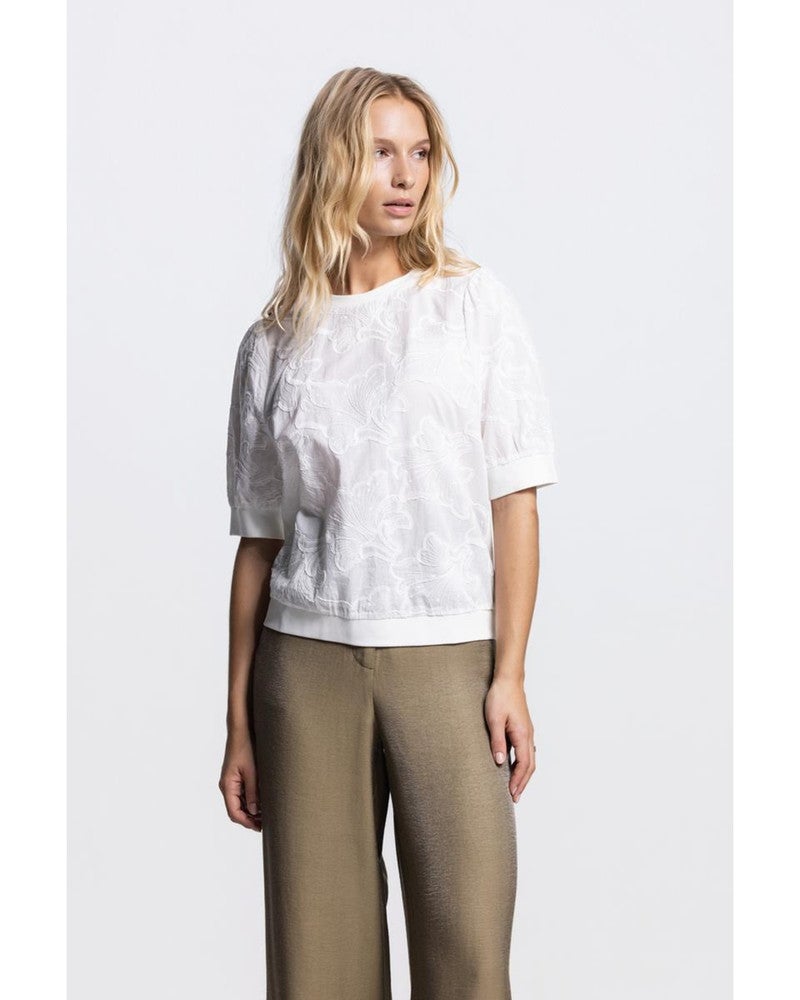 NOEL TOP CE 756 lace front and short sleeves solid cotton back Off White NOEL TOP CE 756 lace front and short sleeves solid cotton back Off White