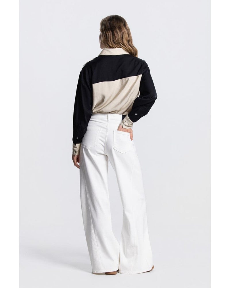 OTJA BLOUSE CB 763 color block long sleeve Beige OTJA BLOUSE CB 763 color block long sleeve Beige