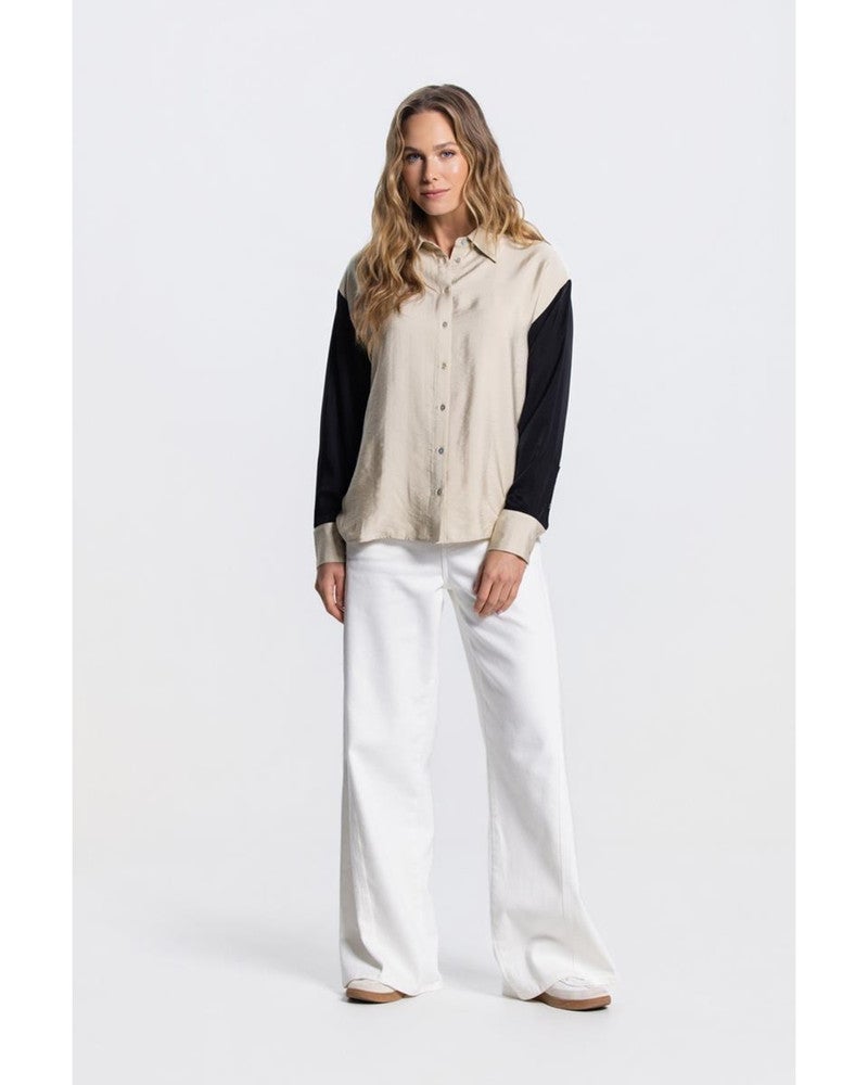 OTJA BLOUSE CB 763 color block long sleeve Beige OTJA BLOUSE CB 763 color block long sleeve Beige