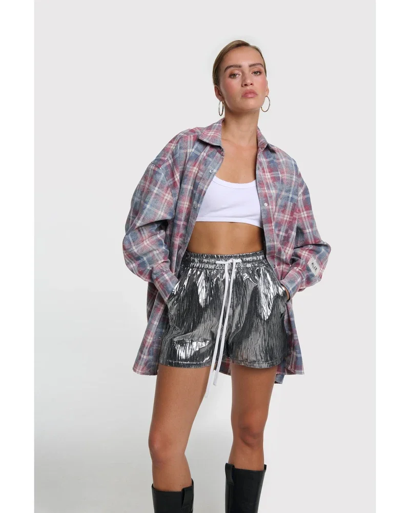 ladies woven silver crinkle shorts Zilver ladies woven silver crinkle shorts Zilver