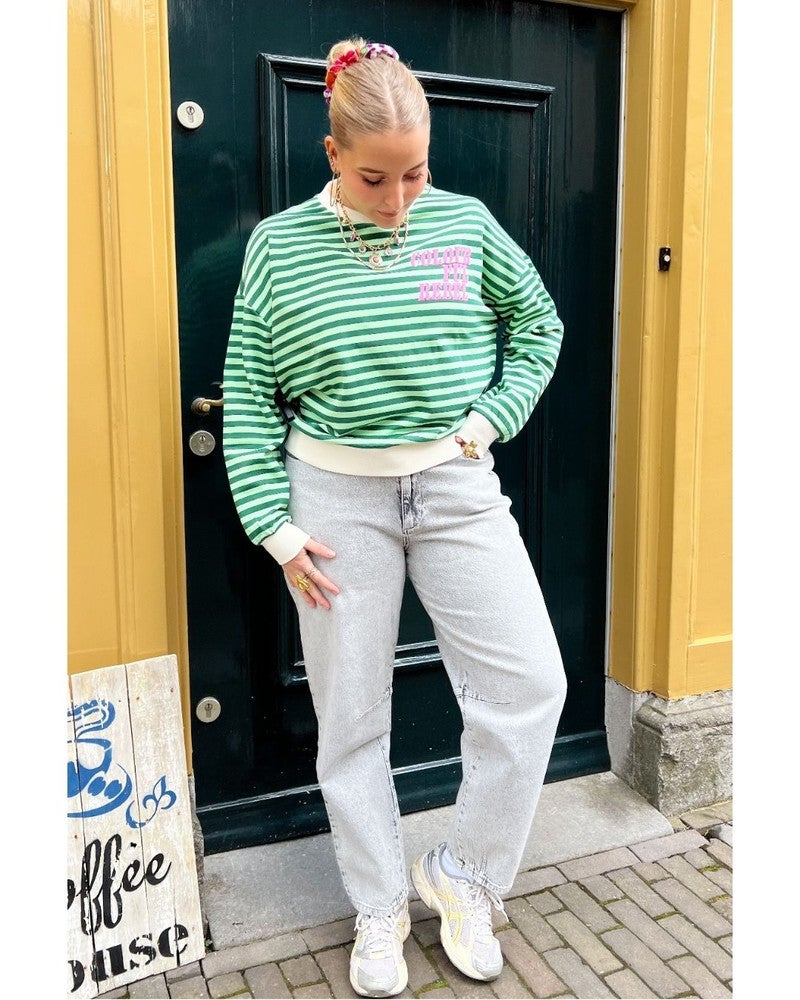 WS417643 Contrast Cuff Sweat Groen WS417643 Contrast Cuff Sweat Groen