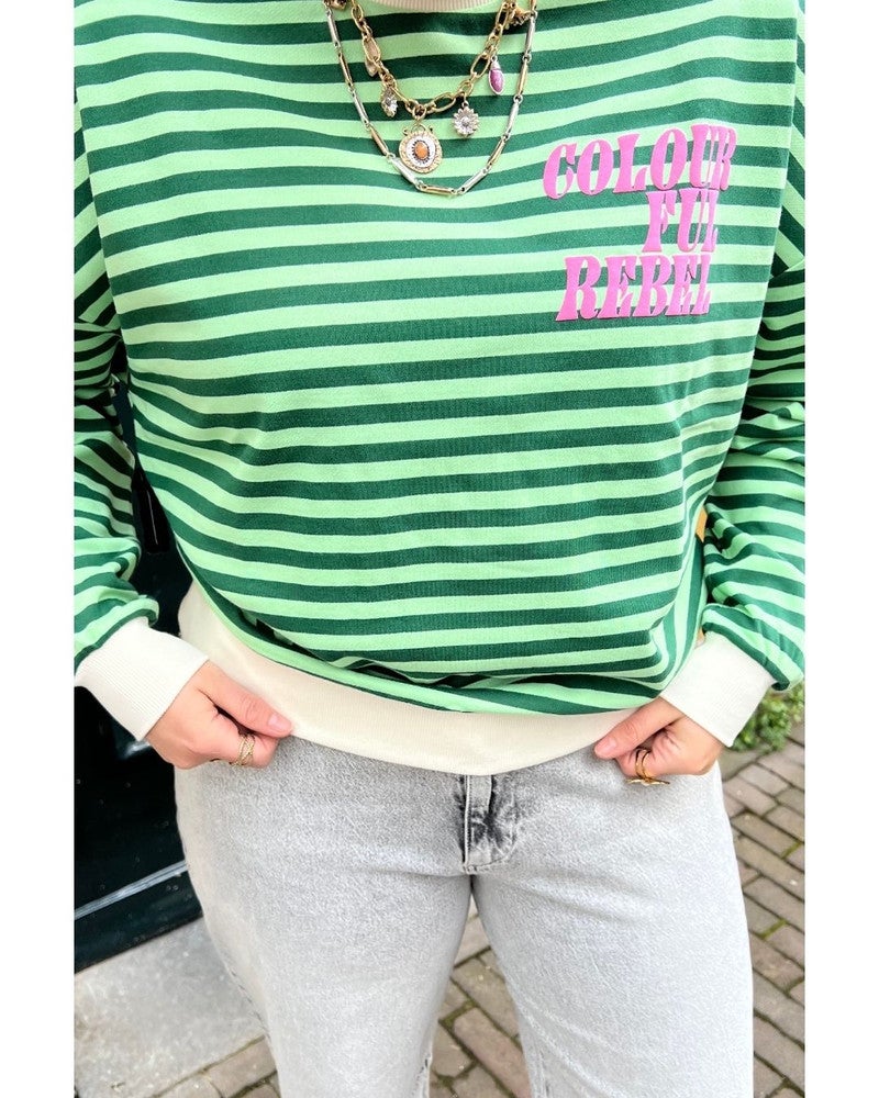 WS417643 Contrast Cuff Sweat Groen WS417643 Contrast Cuff Sweat Groen
