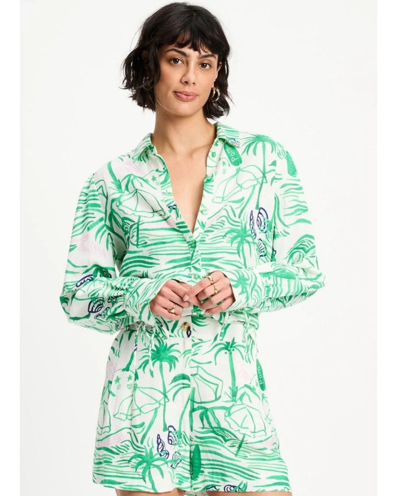 BLOUSE - Beach Vibes Linen Groen BLOUSE - Beach Vibes Linen Groen