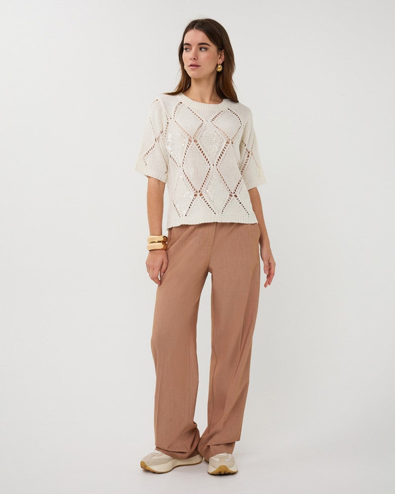 Sweater ajour diamond sequins Ecru Sweater ajour diamond sequins Ecru