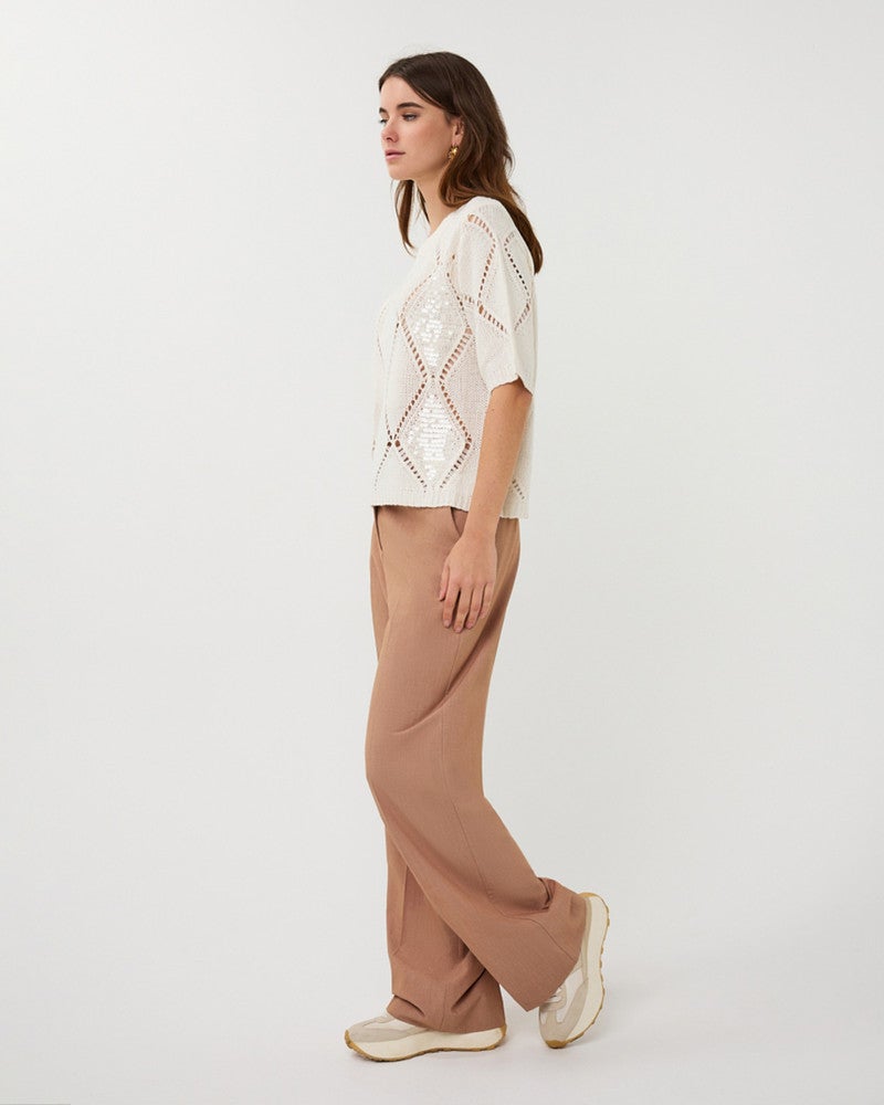 Sweater ajour diamond sequins Ecru Sweater ajour diamond sequins Ecru