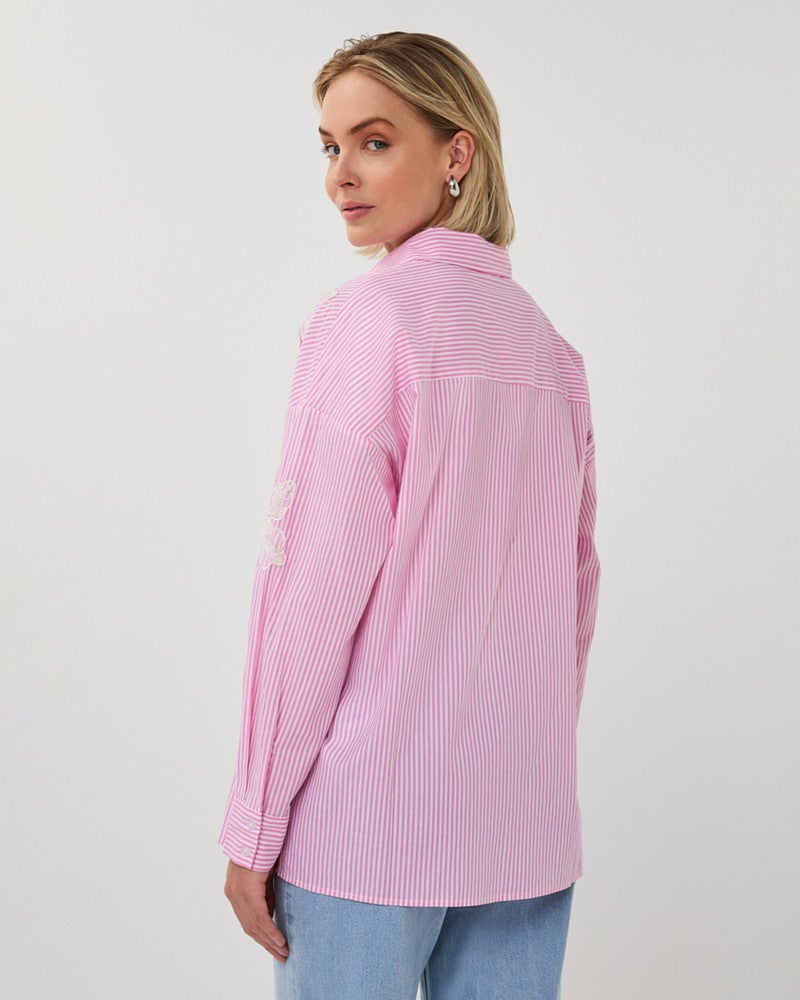 Blouse striped flower patch Roze Blouse striped flower patch Roze