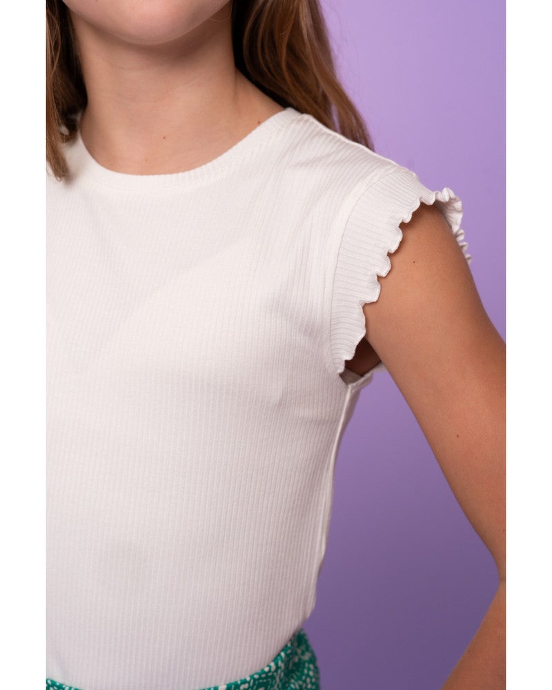 T-shirt rib ruffle sleeves Off White T-shirt rib ruffle sleeves Off White