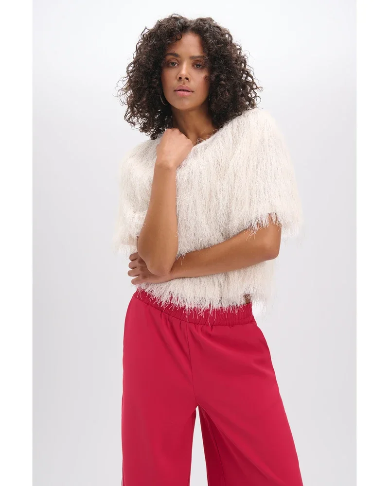 ladies woven cropped fringes blouse FAYENNA Wit 1 ladies woven cropped fringes blouse FAYENNA Wit 1