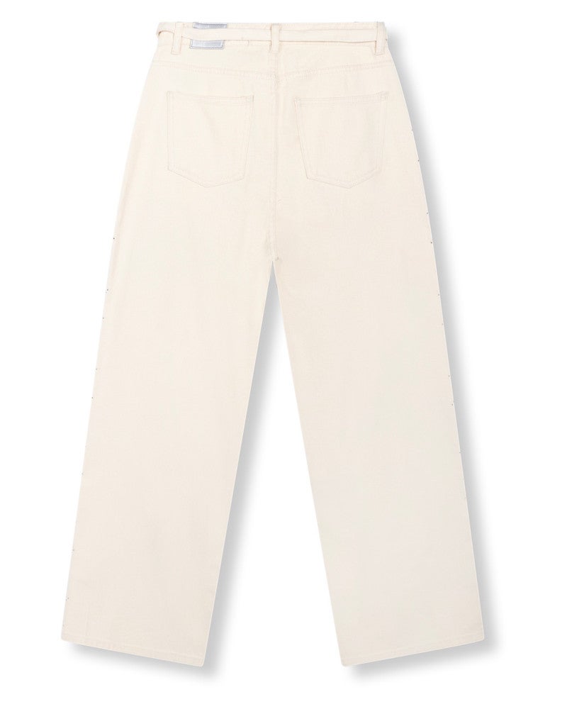 ladies woven relaxed studs denim pants PAYTON Ecru ladies woven relaxed studs denim pants PAYTON Ecru