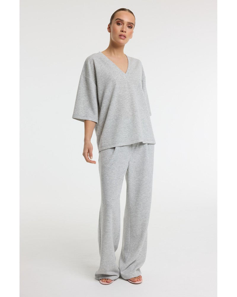 ladies knitted oversized v-neck t-shirt DOLLA Grijs ladies knitted oversized v-neck t-shirt DOLLA Grijs