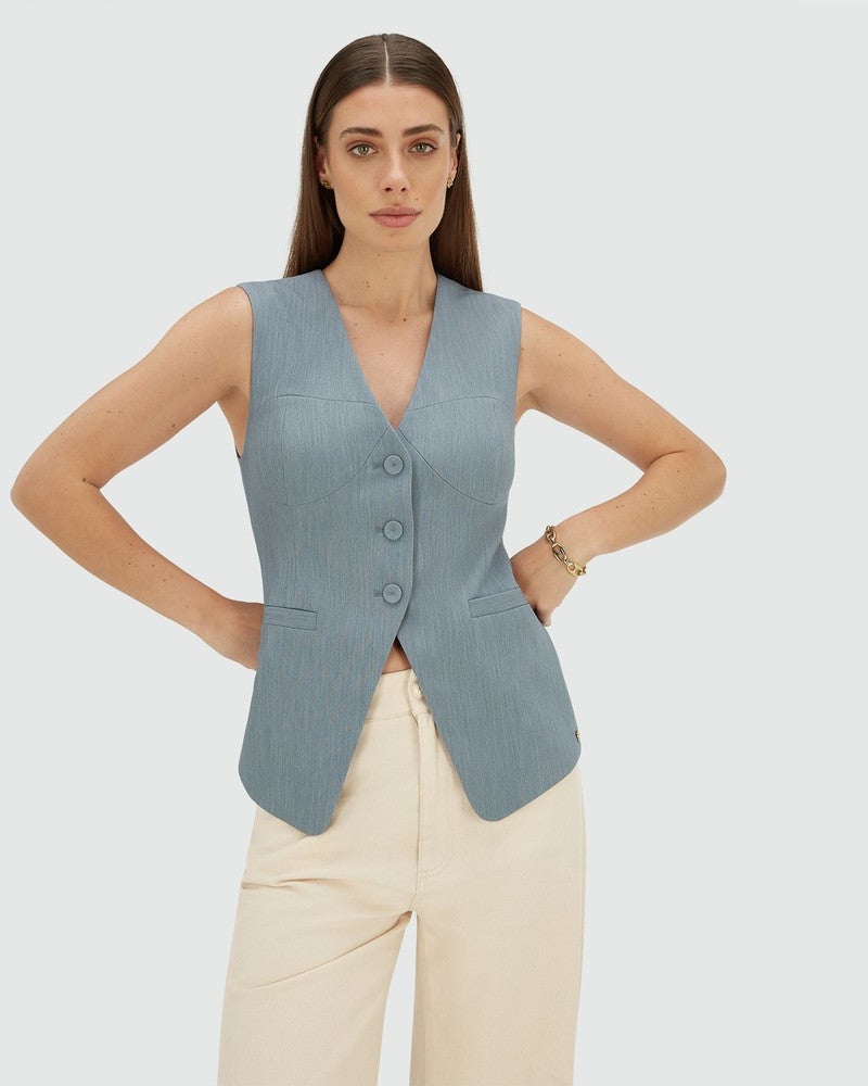 REIGN fitted gilet Licht Blauw REIGN fitted gilet Licht Blauw