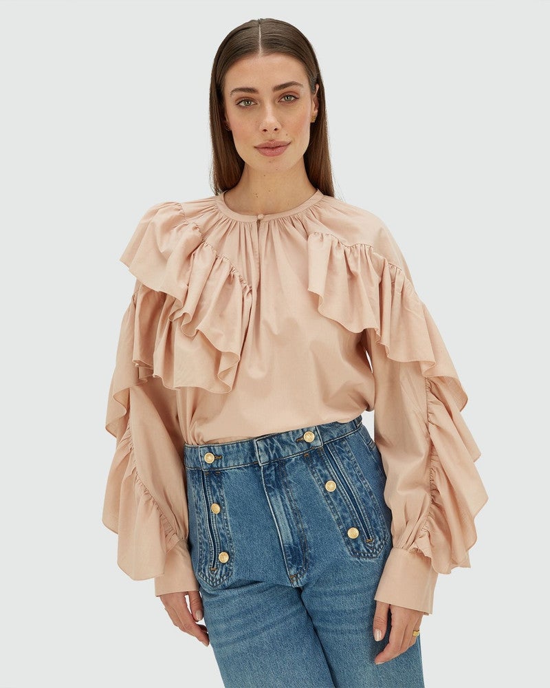 BODINA regular fit ruffle blouse Roze BODINA regular fit ruffle blouse Roze