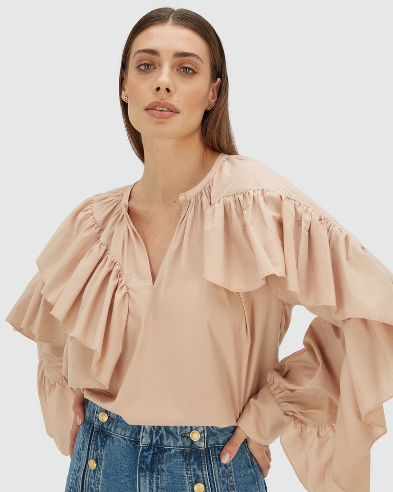 BODINA regular fit ruffle blouse Roze BODINA regular fit ruffle blouse Roze