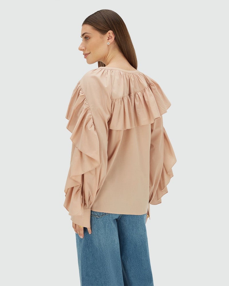BODINA regular fit ruffle blouse Roze BODINA regular fit ruffle blouse Roze