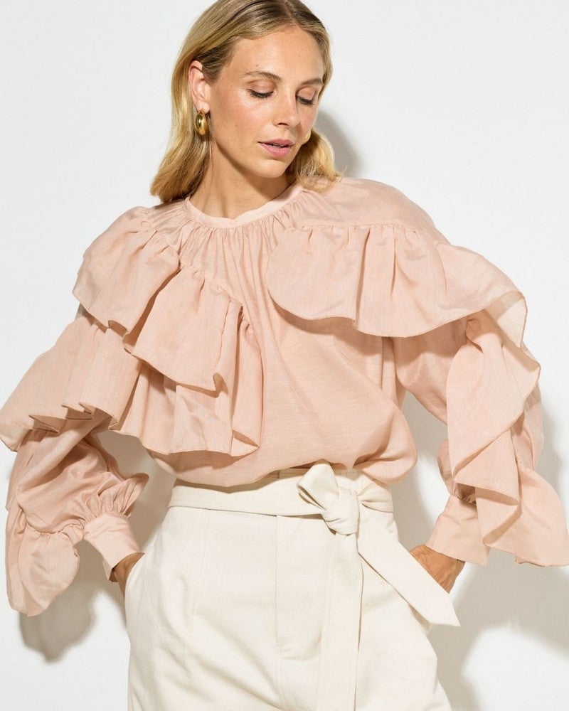 BODINA regular fit ruffle blouse Roze BODINA regular fit ruffle blouse Roze