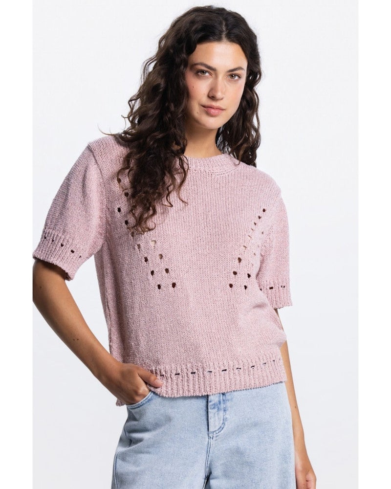 MADEE TRUI CM 173 short sleeve metallic yarn Roze MADEE TRUI CM 173 short sleeve metallic yarn Roze