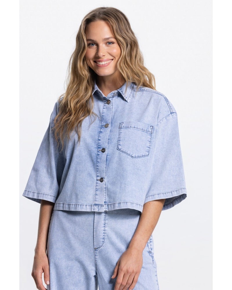 MABEL JASJE LLBD 732 light demin short sleeve wide fit Blauw MABEL JASJE LLBD 732 light demin short sleeve wide fit Blauw