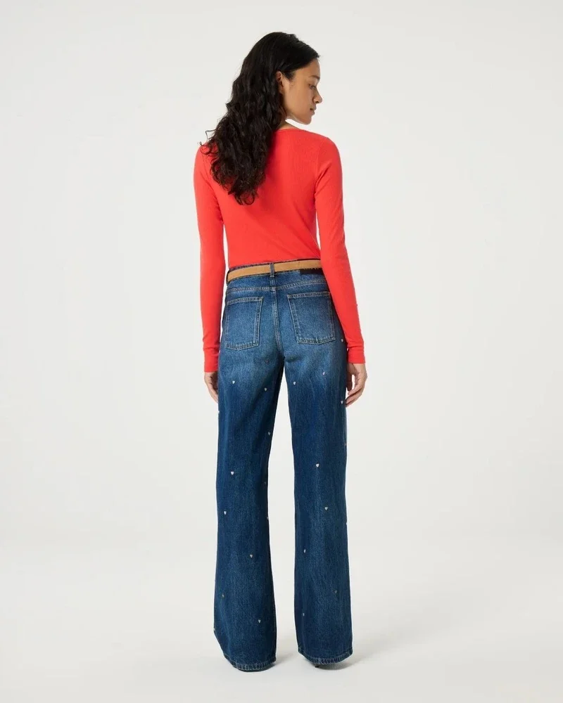 Thea Hearts Wide Leg Jeans Blauw Thea Hearts Wide Leg Jeans Blauw