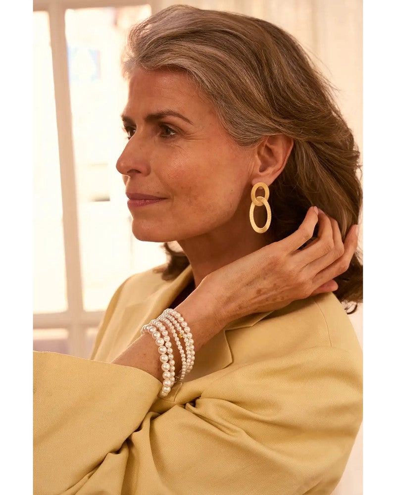 Earring Double Oval Charm Satin Goud Earring Double Oval Charm Satin Goud