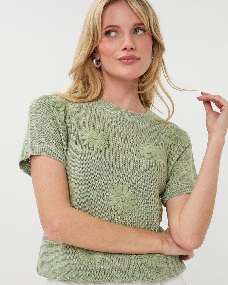 Sweater embroidery flowers Groen Sweater embroidery flowers Groen