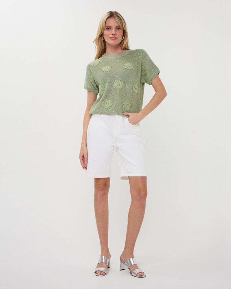 Sweater embroidery flowers Groen Sweater embroidery flowers Groen